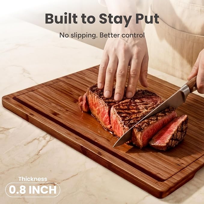 SMIRLY Cutting Board, Carbonized Bamboo Cutting Board Set of 3 with Stand | Non Toxic Wooden Cutting Board with Juice Grooves and Handles, Multiple Sizes Chopping Boards for Meat Vegetable Charcuterie - Image 2