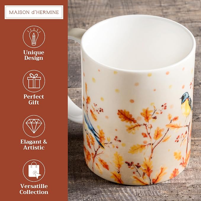 Maison d' Hermine Coffee Mug with Handles Tea Cups (12 Ounce, Pack of 1) | Fine Bone China Coffee Mugs for Hot Beverages Cappuccino Latte Home Restaurant Spring Summer -Oak Leaves - Jaya & Friends - Image 2