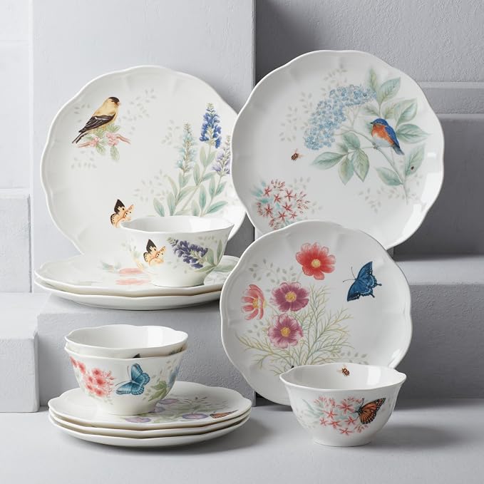 Lenox Dinnerware Set, Butterfly Meadow Flutter 12-Piece Set, Service For 4, Elegant White Porcelain, Dishwasher Safe, Chip Resistant, Plates And Bowls Sets, Home and Kitchen (Assorted, 12 Pieces) - Image 5