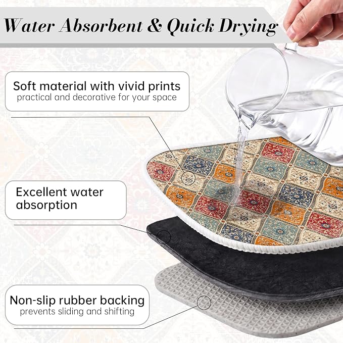 Bohemian Vintage Dish Drying Mat for Kitchen Counter Coffee Bar 18x24 in | Decorative Non Slip Absorbent Kitchen Dishes Drainer Mat, with Anti-slip Rubber Backing & Hanging Loop, for Sink, Home Gift - Image 4