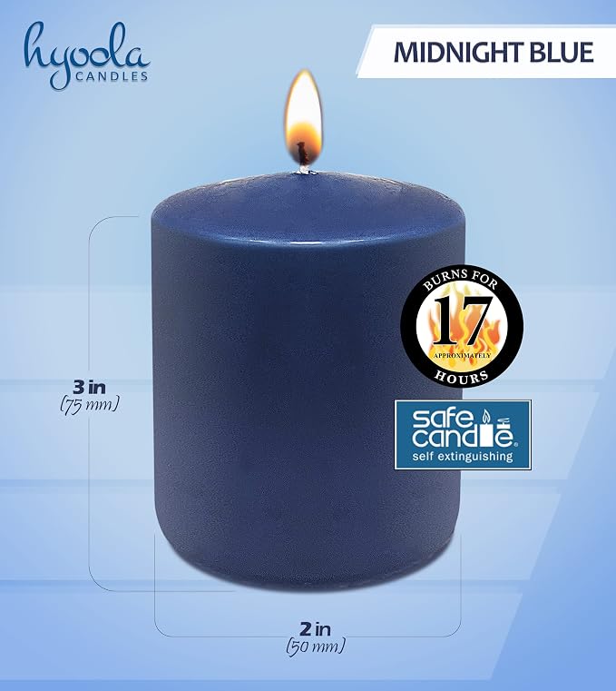 Hyoola Midnight Blue Pillar Candles 2x3 Inch - 4 Pack Unscented Pillar Candles - European Made - Image 3