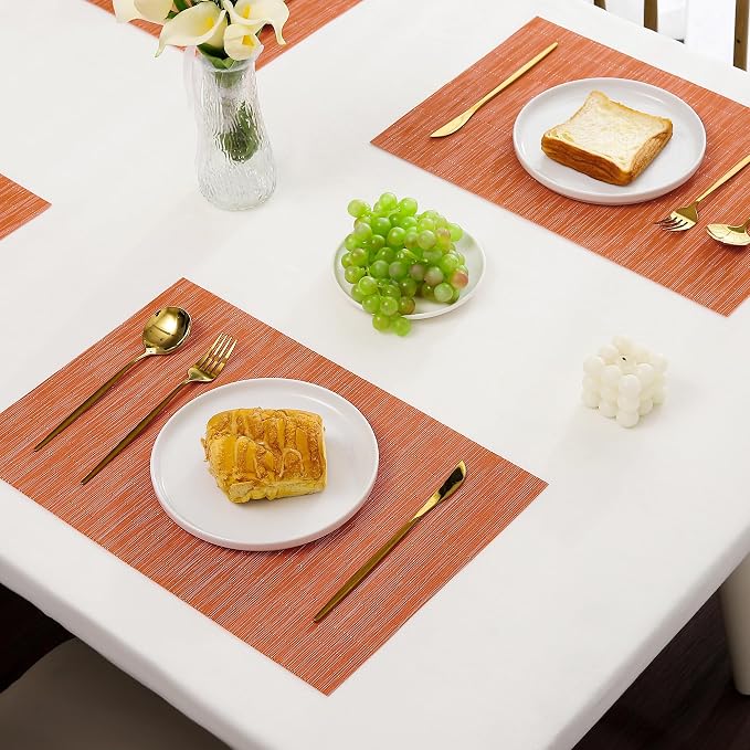 Leetaltree Orange Placemats Set of 12 - Heat Resistant Non-Slip Place mats for Dining Table, Washable Durable PVC Vinyl Woven Table Mats（Orange, 12） - Image 8