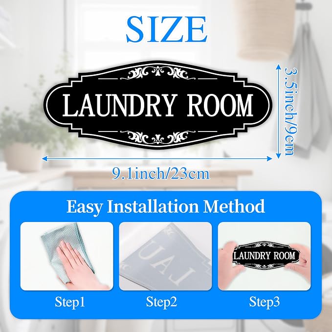 Laundry Room Door Sign for Business and Home，Self-adhesive Waterproof Cute Laundry Room Door Sticker Decals for House, Apartment, Hotel Laundromat Decor（Black） - Image 2