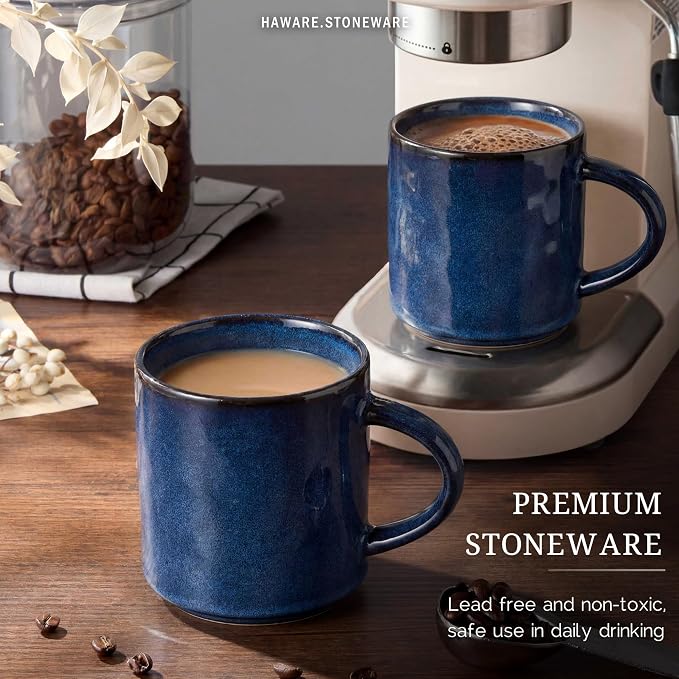 HaWare Coffee Mugs Set of 4, 14 Ounce, Starry Blue | Stoneware Latte Cups With Handle, For Man, Woman, Dad, Mom, Drinking Cups for Cappuccino/Cocoa/Milk - Image 4