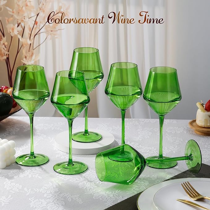 Emerald Green Wine Glasses Set of 6 – 16oz Handblown Long Stem Wine Glasses for Red & White Wine – Elegant Colored Glassware for Home Dining, Parties & Gifts - Image 5