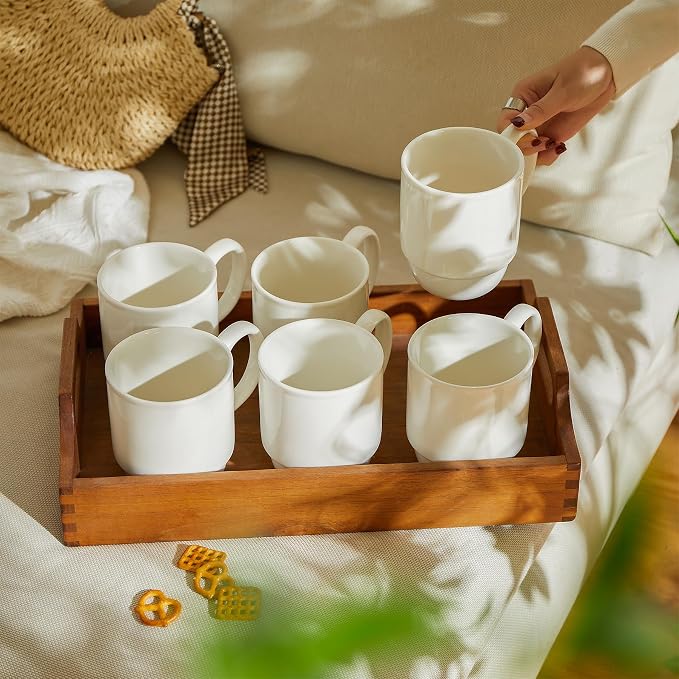 Sweese 21 Oz Large Mug Set, Porcelain Stackable Mugs Sets of 6, Coffee Cups with Handle for Coffee, Tea and Mulled Drinks, White - Image 8