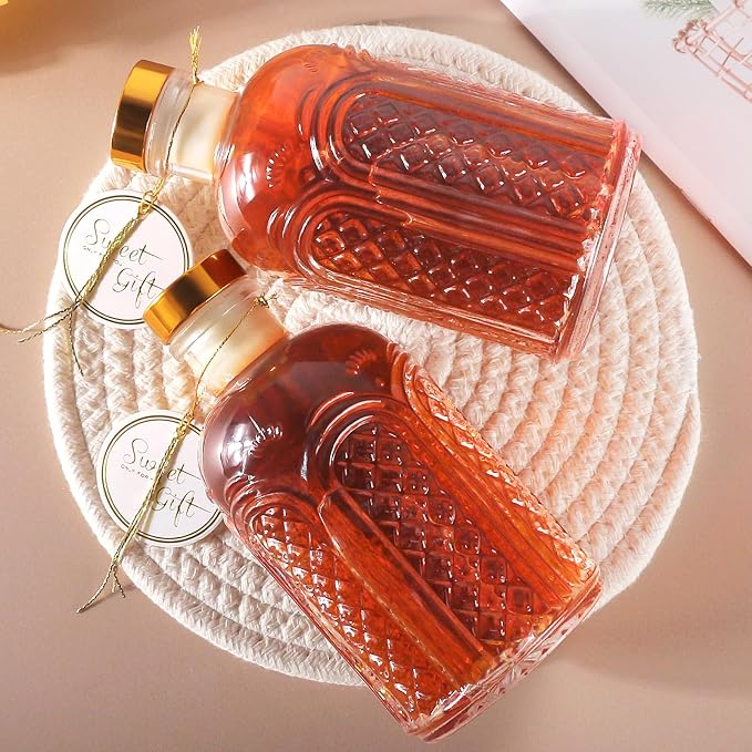 Clear Glass Bottles - 7 oz Pack of 6 Heavy Base Glass Bottles with Gift Labels and Decorations for Oil Vinegar Kombucha Wine Drinks Beer Water Soda with Gold Airtight Lid 7oz - Image 7