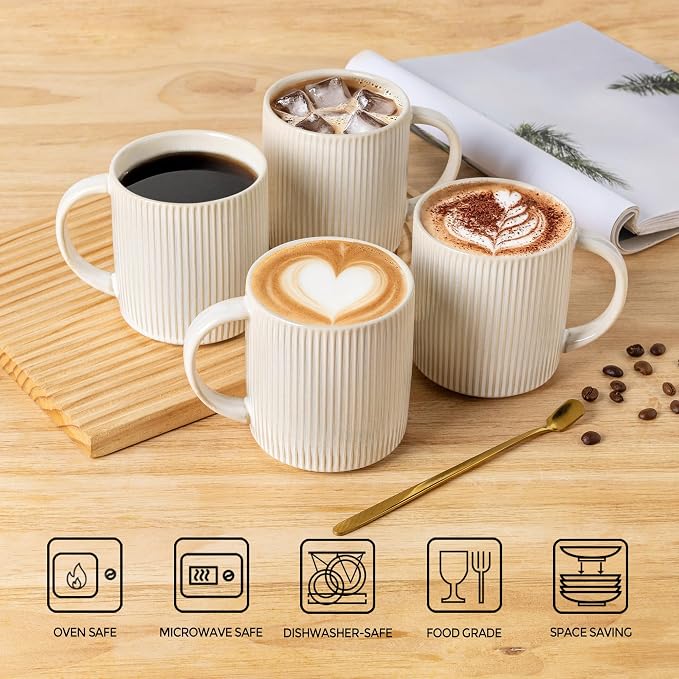 theterra Ceramic Coffee Mugs Set of 6, 14.2 oz Coffee Cups with Handle | Handmade, Suitable for Latte, Tea, Milk, Beer & Hot Cocoa, Reactive White - Image 4