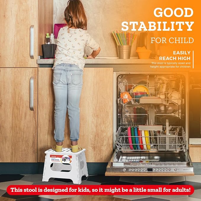 ACSTEP Collapsible Step Stool 7.5 Inch, Small Folding Stool, 176 lbs, White | Lightweight Foldable Step Stool for Kids and Adults with Handle, for Kitchen, Bathroom, Car, and Compact Home Storage - Image 2