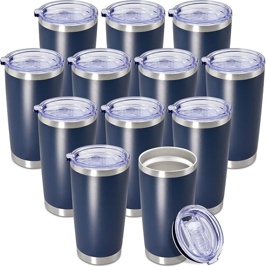 20oz Tumbler Insulated Coffee Tumblers with Lid Stainless Steel Navy 12P | 20 oz Tumblers Double Wall Insulated Vacuum 20oz Coffee Mug Leak Proof Tumblers with Lid Powder Coated - Navy 12 Pack by AEPDTD