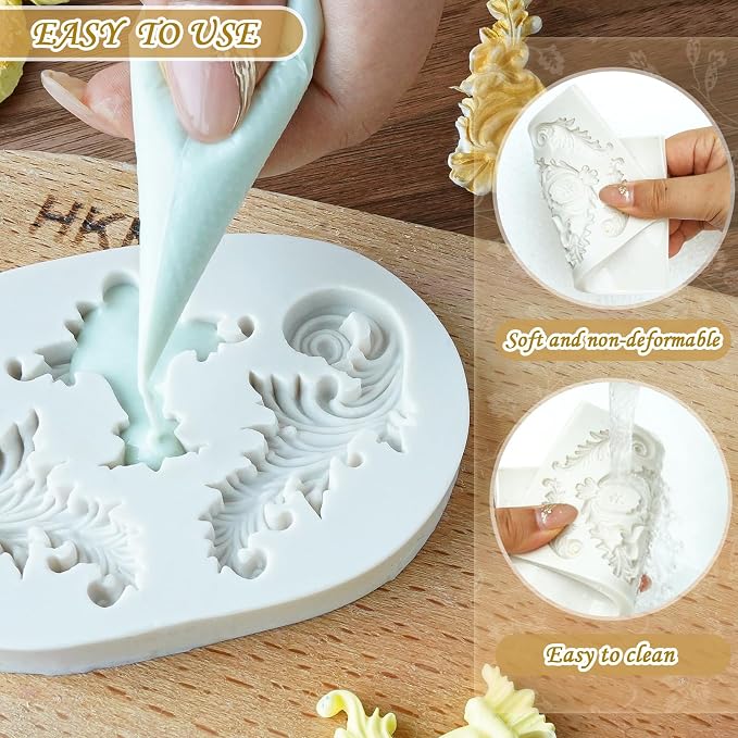 HKNMTT Baroque Style Silicone Molds Curlicues Scroll 3D Border for Clay Fondant Chocolate Sugar Craft Decor, Vintage Wedding Birthday Cake Cupcake Topper Decoration - Image 5
