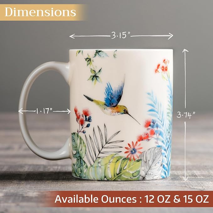 Maison d' Hermine Coffee Mug with Handles Tea Cups (12 Ounce, Pack of 1) | Fine Bone China Coffee Mugs for Hot Beverages Cappuccino Latte Home Restaurant Hotel Spring Summer -Tropiques - Colibris - Image 4