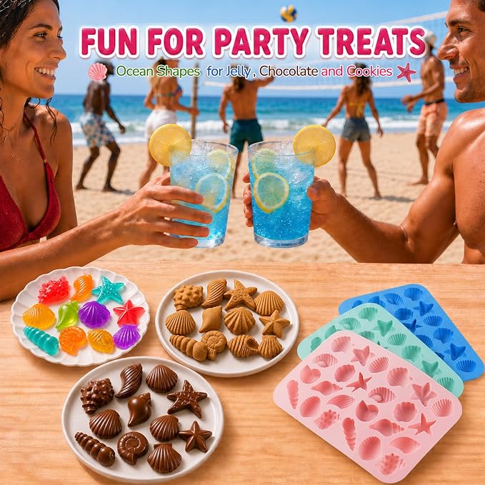 3Pcs Seashell Chocolate Molds, Ocean Themed Cake Baking Molds for Candy Fondant, 24-Cavity Silicone Mold for Cookies, Cupcake Toppers and DIY Cake Decorating - Image 4