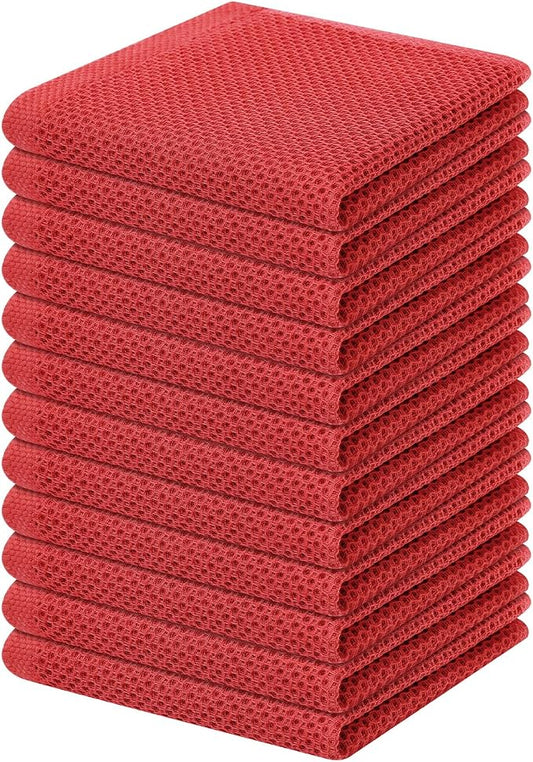 Homaxy 100% Cotton Waffle Weave Kitchen Dish Cloths 12-Pack, Brick Red | 12 x 12 Inches, Ultra Soft Absorbent Dish Towels, Quick Drying Dish Rags with Hanging Loop by Homaxy