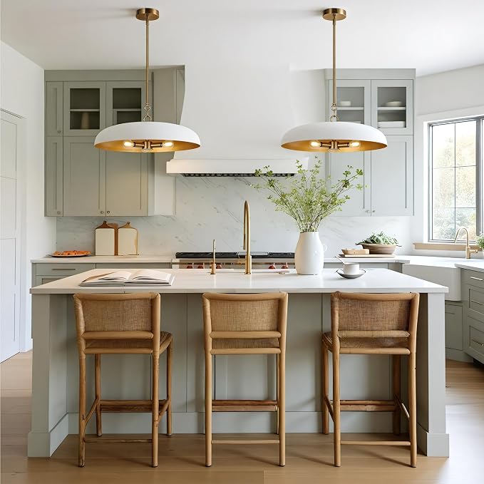 LamQee 20 Inch Oversized Large Pendant Lights, 3-Lights White and Gold Dome Chandelier, Mid Century Modern Metal Pendant Lighting Fixture Ceiling Hanging for Kitchen Island Dining Room Over Table Bar - Image 3