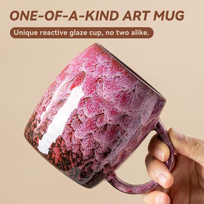 Roseate Nebula Ceramic Coffee Mug - 14 oz Unique Reactive Glaze Coffee Cup with Artful Handle, Barrel Cute Mug for Women Men Home Office Gift Box - Image 3