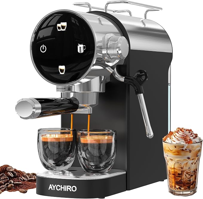 AYCHIRO 20 Bar Semi-Automatic Espresso Machine, Touch Panel Espresso Maker with Milk Frother Steam Wand, Cappuccino Latte Coffee Machine, Removable Water Tank for Home Barista, Black by AYCHIRO