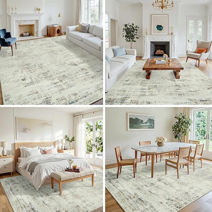 6x9 Washable Area Rug for Living Room Bedroom: Non-Slip Modern Gray White | Machine Washable TPR Backing, Stain-Resistant Low Pile, Pet & Kid Friendly, Abstract Decor for Dining Room, Dorm, Home Office - Image 3