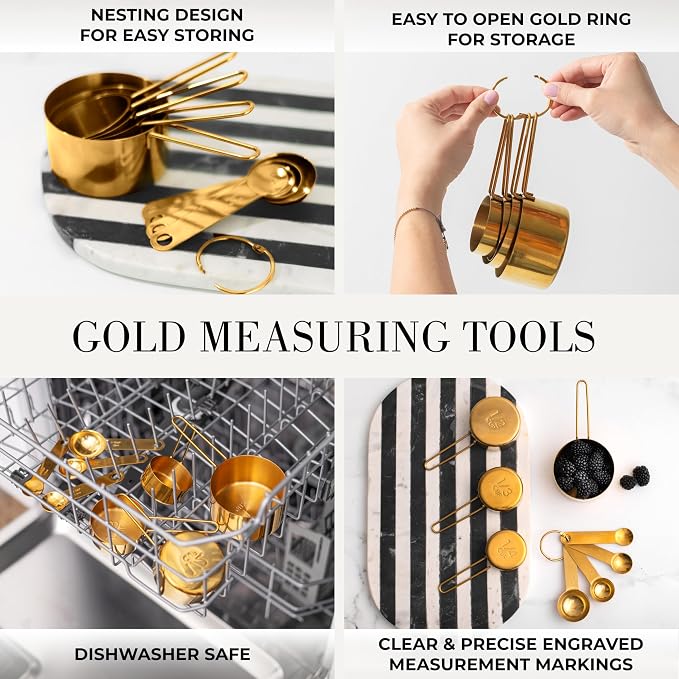 Styled Settings Gold Cooking Utensils with Measuring Cups & Spoons,13-Piece | Stainless Steel, Includes utensils, measuring cups, 13-Piece Gold Kitchen Accessories Includes Metal Measuring - Image 4