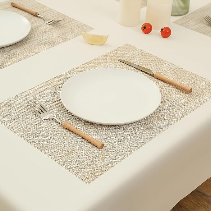 Leetaltree Wheat Placemats Set of 6 - Heat Resistant Non-Slip Place mats for Dining Table, Washable Durable PVC Vinyl Woven Table Mats（Wheat, 6） - Image 8