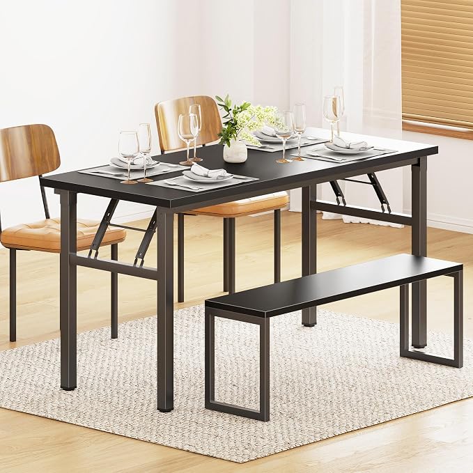 DlandHome 54.3 Inch Large Folding Computer Desk, Fully Assembled, Black | Foldable Writing Table, Portable Activity Conference Table for Home Office, Wood Top Metal Frame, Collapsible Easy Storage - Image 8