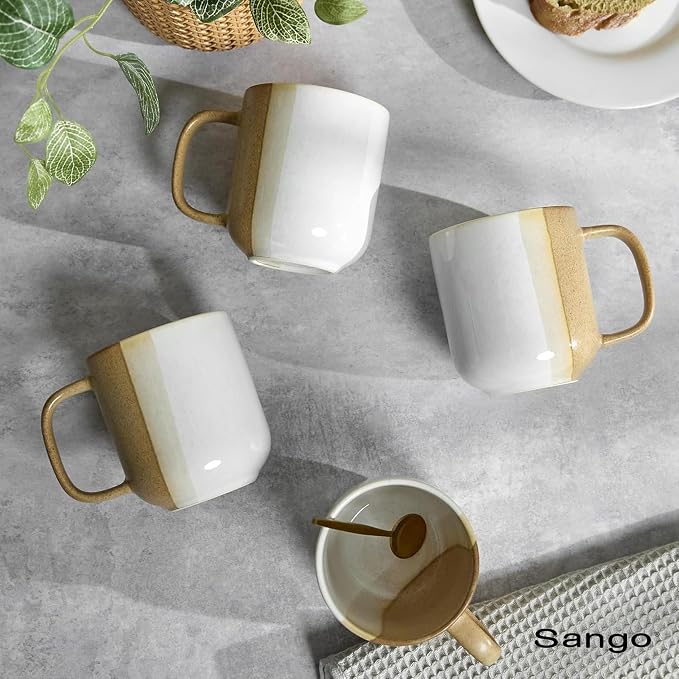SANGO Phoebe Caramel/White Coffee Mugs Set of 4, 15 oz Stoneware Coffee Mug Set, Big Glossy Ceramic Tea Cup for Cappuccino, Latte, Cocoa, Large Coffee Cups with Handle, Microwave & Dishwasher Safe - Image 8