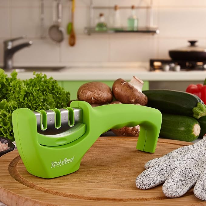 4-in-1 Kitchen Knife Accessories: 3-Stage Knife Sharpener Helps Repair, Restore and Polish Blades and Cut-Resistant Glove - Image 5