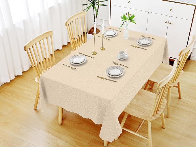 Smiry Rectangle Waterproof Heavy Duty Vinyl Tablecloths, 60 x 120 Inch | Wipeable Washable Floral Embossed Table Cover for Kitchen and Dining Room, Indoor & Outdoor Use, Cream - Image 7