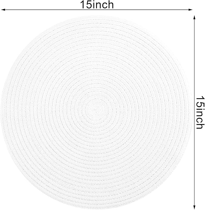 SHACOS Round Braided Placemats Set of 4 Washable Round Table Mats for Dining Table 15 inch (White, 4) - Image 3