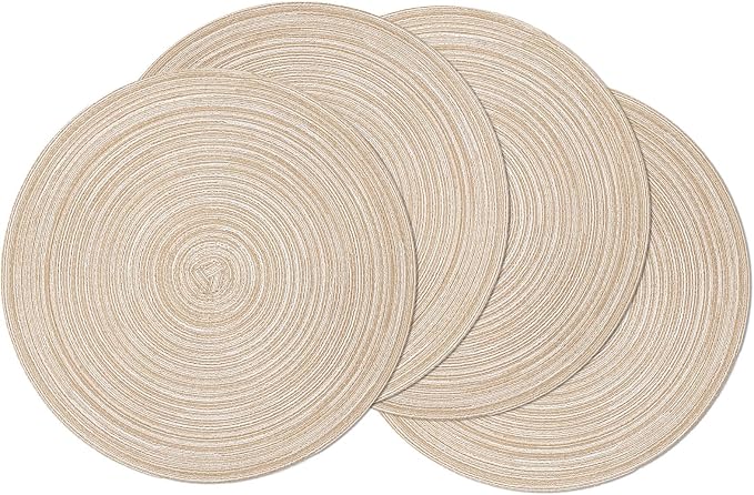 SHACOS Round Braided Placemats Set of 4 Washable Place Mats for Dining Tables 15 inch Non Slip Kitchen Table Mats (Beige, 4) by SHACOS