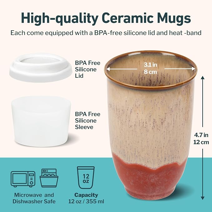 NOVA CERAMICS Travel Mugs - Ceramic Tumbler With Lid – Ceramic Travel Mug To Go Cup – Microwave & Dishwasher Safe Ceramic Coffee Tumbler - Gifts For Women Men Him Her – 12oz – Jupiter - Image 3