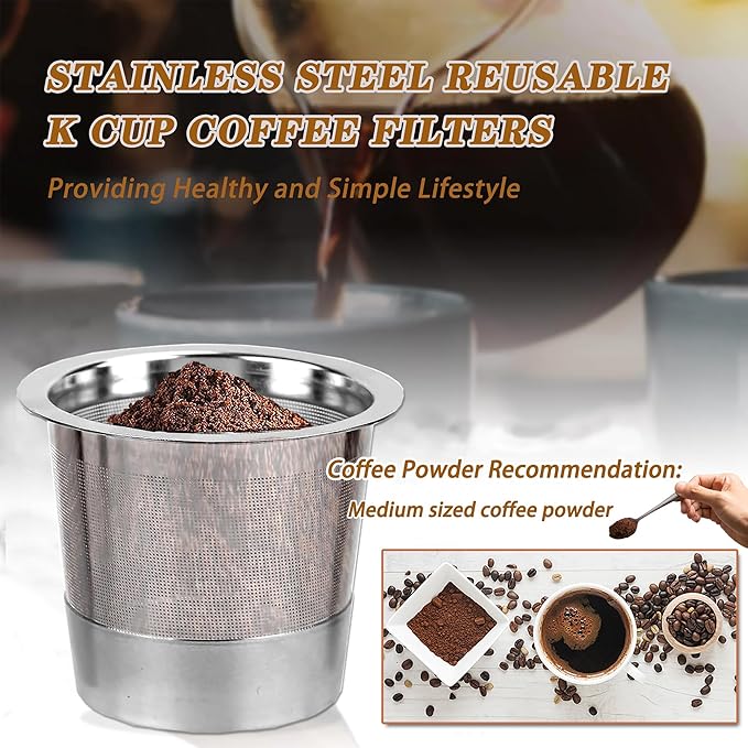 6-Piece Reusable Coffee Filter Capsules for K-eurig 1.0, Stainless Steel, BPA-Free, Cylindrical, Compatible with K-eurig Coffee Makers (6PCS)