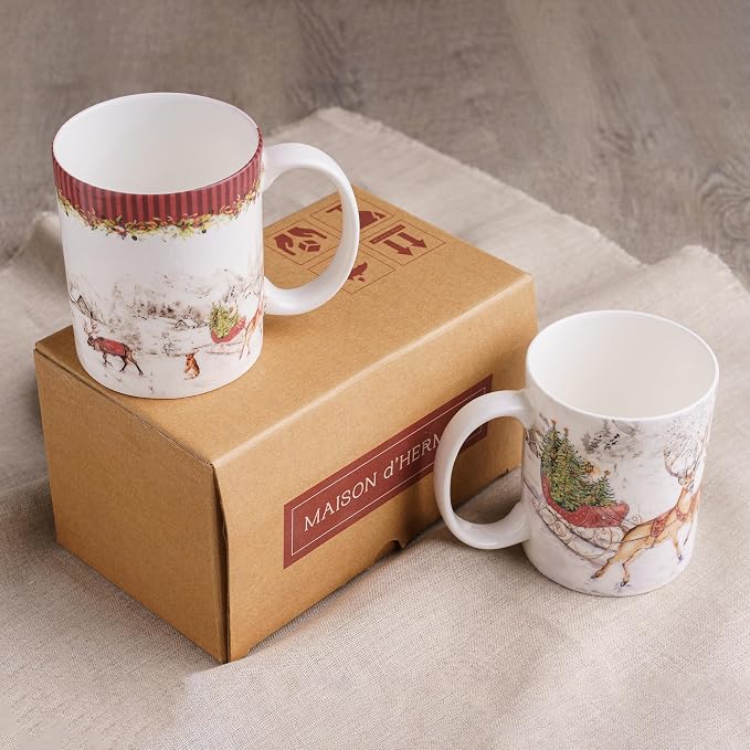 Maison d' Hermine Coffee Mug with Handles Tea Cups (15 Ounce, Pack of 2) | Fine Bone China Coffee Mugs for Hot Beverages Cappuccino Latte Home Restaurant Hotel Spring Summer -Christmas Tradition - Image 7