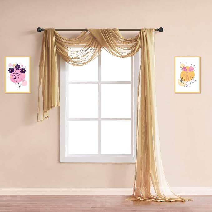 Warm Home Designs 55 x 144 Caramel Gold Sheer Window Scarf. AM Gold 144" | Sheer Window Scarves Valances are Great As Wedding Arch Draping Fabric, Bed Canopy Or for Decorative Project. by WarmHomeDesigns