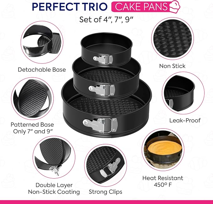 148PCs Cake Pan Set for Baking, 3 Non-Stick Springform Pan Set (4, 7, 9 Inches), Cake Decorating Kit, Piping Bags and Tips Set, Cake Leveler, Multi-functional Leak-Proof CheeseCake Pan (148) - Image 3