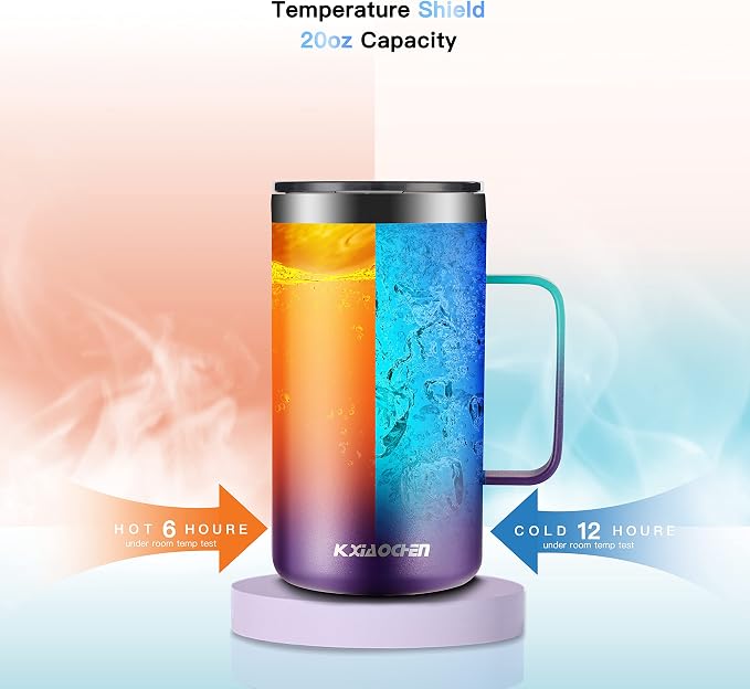 KXIAOCHEN 20 oz Insulated Coffee Mug, Coffee Cup with Lid and Wide Handle | 18/8 stainless steel, 6+ hours hot or 12+ hours cold, wide mouth, no-sweat exterior, for office, work, home and camping - Image 5