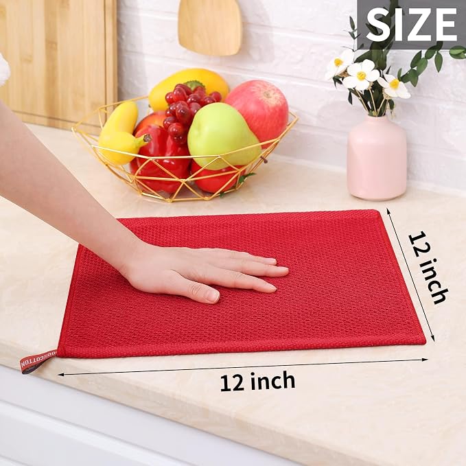 Homaxy 100% Cotton Waffle Weave Kitchen Dish Cloths 18-Pack, Red | 12 x 12 Inches, Ultra Soft Absorbent Dish Towels, Quick Drying Dish Rags with Hanging Loop - Image 5