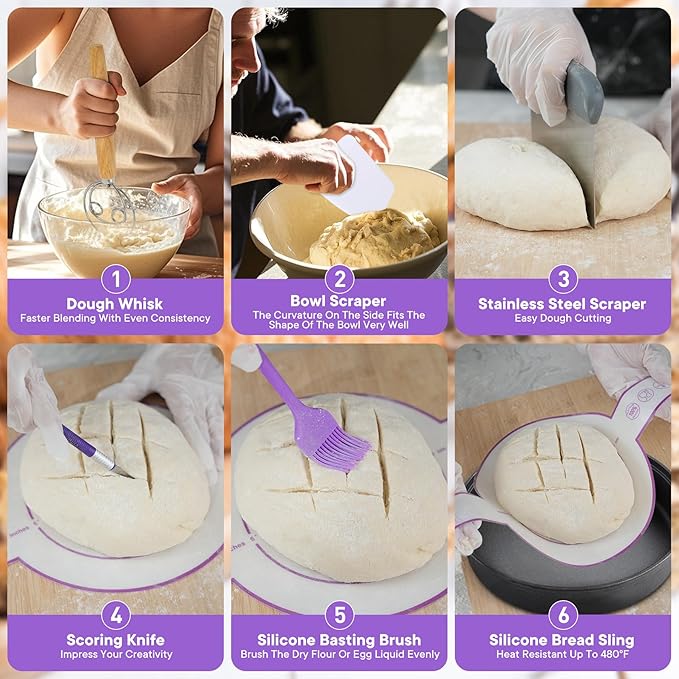 Sourdough Starter Kit - 41OZ Glass Starter Jar, 2 Cotton Rope Banneton Bread Proofing Basket, Sour Dough Kit Tools Complete Sourdough Bread Baking Supplies - Great for Bakers Wife Mom