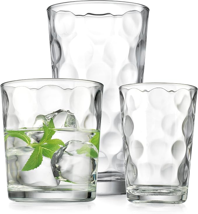 Home Essentials & Beyond Glassware Set 18 Piece Mixed Drinkware Set. 6 Highball Tumblers-17 oz., 6 Rock Whiskey-13 oz., and 6 Juice-7 oz. All Size Glass Cups Drinking Glasses. (Design on Inner Glass) - Image 9