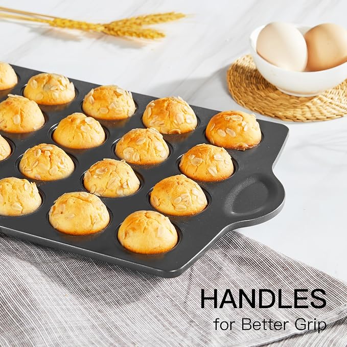 Mini 24 Muffin & Cupcake Pans with 240 Liners, Nonstick, Non-toxic | Heavy-duty Small Cheesecake Tray with Ear Shaped Wider Grips, 1.8dia, Grey, Premium - Image 5