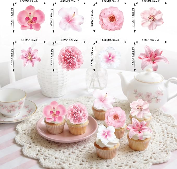 72 PCS Edible Flowers Cupcake Toppers Wafer Paper Flower Birthday Party for Baby Shower Wedding Birthday Party Cake Food Decorations Supplies - Image 6