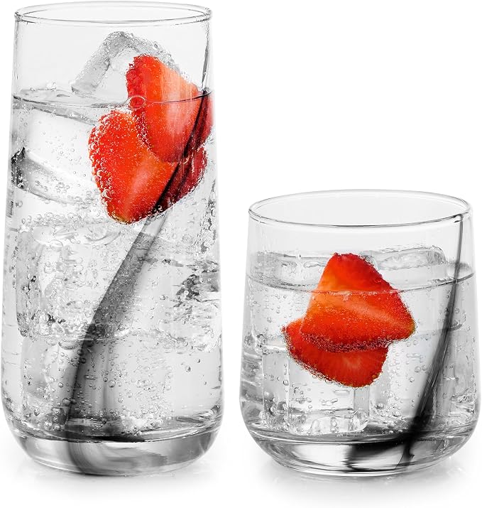 Libbey Ascent Black Ribbon Tumbler and Rocks Drinking Glasses Set of 16, Glass Drinking Glasses with Curvature, Versatile Glassware Set for Daily Use by Libbey