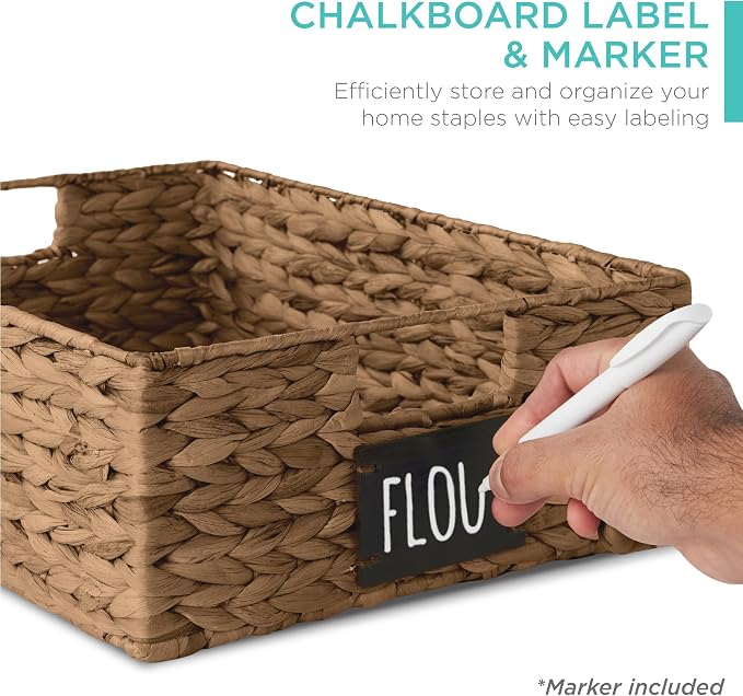 Best Choice Products Set of 4 16x12in Large Water Hyacinth Pantry Baskets, Woven Organizers w/Chalkboard Label, Chalk Marker - Chestnut - Image 2