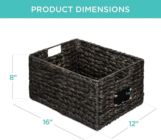 Best Choice Products Pantry Baskets Set of 2 16x12in Water Hyacinth Storage Baskets, Woven Wicker Kitchen Organizers with handles w/Chalkboard Label Chalk Marker - Black - Image 7