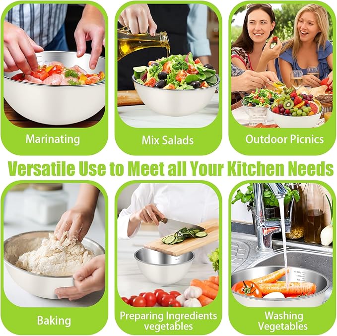 12 Pcs Stainless Steel Mixing Bowls Nesting Metal Prep Salad Bowls with Scale Reusable Baking Cooking Food Soup Storage Organizers for Kitchen Refrigerator(1.3QT)