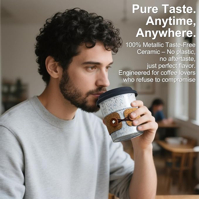 Coffee Tumbler Ceramic Travel Coffee Mug with Lid, Large Coffee Cup | Porcelain Wide Mouth Coffe Mug, Reusable Tea Mug, Microwave and Dishwasher Safe, Coffee Gifts for Men & Women, 13.5 oz - Image 5