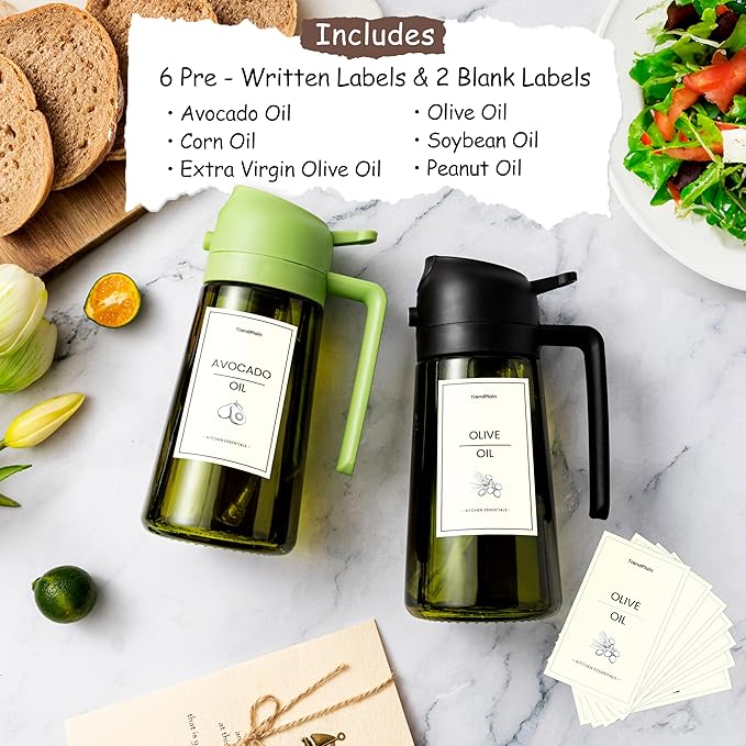 TrendPlain - Original 16oz/470ml Olive Oil Dispenser Bottle for Kitchen Gadgets and Air Fryer Accessories - Olive Oil Sprayer for Cooking w/Stickers - Black - Image 2