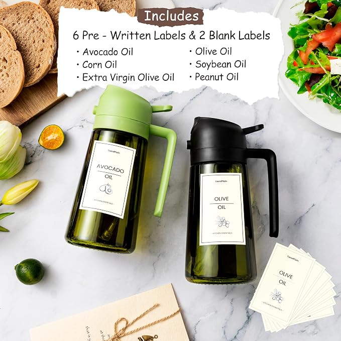 TrendPlain - Original 16oz/470ml Olive Oil Dispenser Bottle for Kitchen Gadgets and Air Fryer Accessories - Olive Oil Sprayer for Cooking w/Stickers - Black&White - Image 2