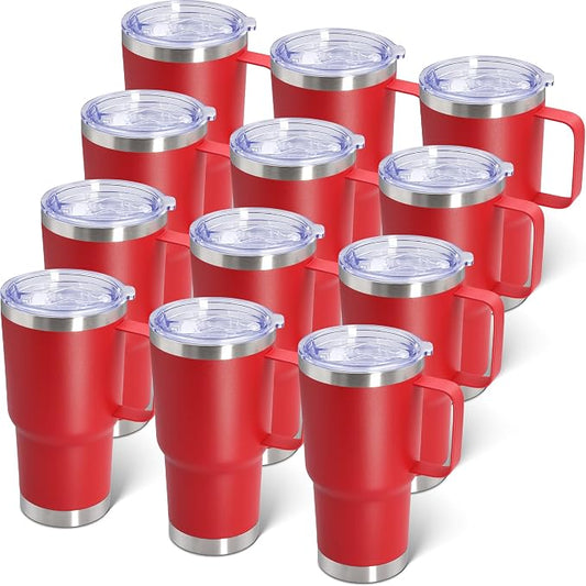 20 oz Tumbler with Handle and Lid Insulated Travel Coffee Mug Red 12P | Stainless Steel Tumbler, coffee tumbler with handle,Spill Proof Double Wall Vacuum Tumbler Cup Keep Drink Hot & Cold by ATQTQ