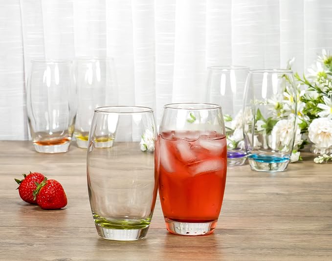 Red Co. Large 16 oz Multicolored Drinking Glass Set of 6 for Water, Beverage, Cocktail, Mixed Drinks - Image 4